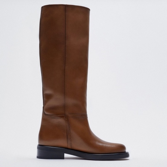 New Zara Tall Brown Leather Boots 7.5 US - Picture 2 of 8
